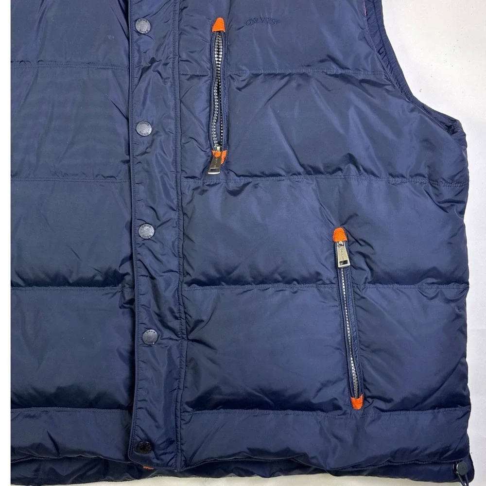 Orvis Classic Collection‎ Navy Blue Puffer Vest Orange Lining Mens XXL Puffy Zip